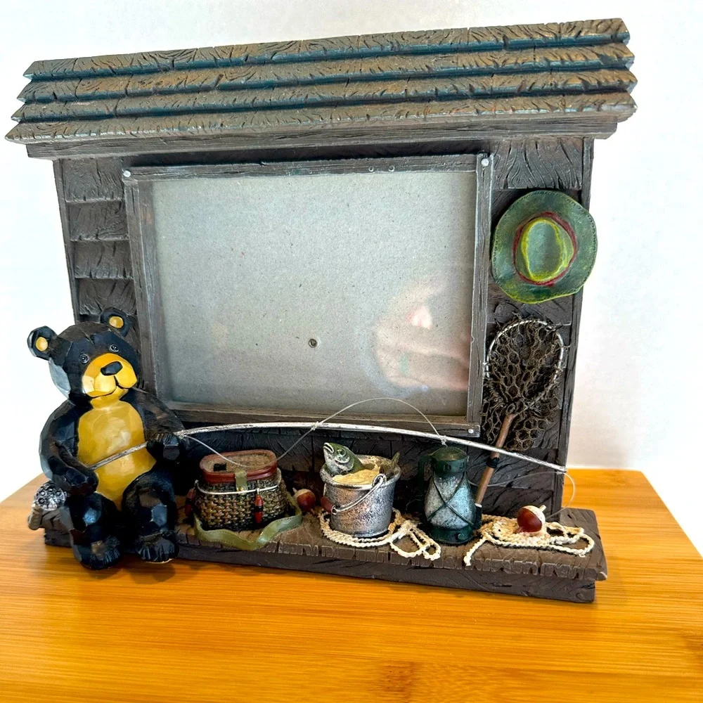 COPY - Black Bear Fishing Fisherman Photo Frame! Cabin, Cottage, Den, Cozy Home…